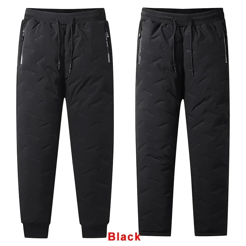 7xl Winter Down Cotton Pants Men's Casual Waterproof Zipper Pocket Thickened Wool Warm Pants Jogger Outdoor Cold-proof Ski Pants