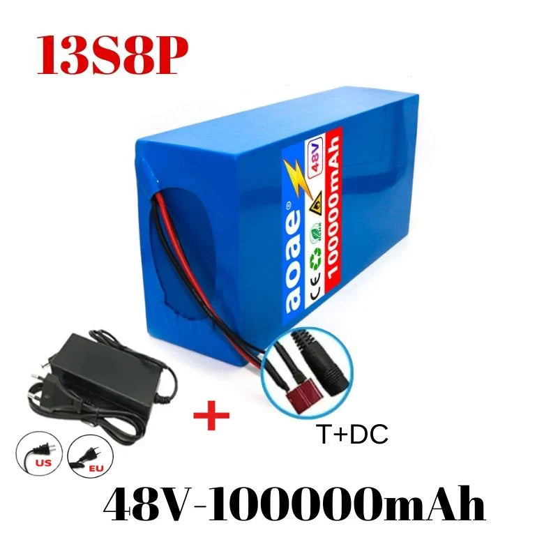 48V 13s8p Lithium-Ion Battery Pack 100000mAh 2000W Electric Battery for Electric Scooters Mountain Built-In 50A BMS Charger