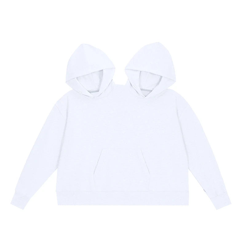 Mens Womens Two Person Ugly Hoodie Intimate  Loose Solid Sweatshirt One-Piece Couples Pullover Holiday Party Jumpers Tops