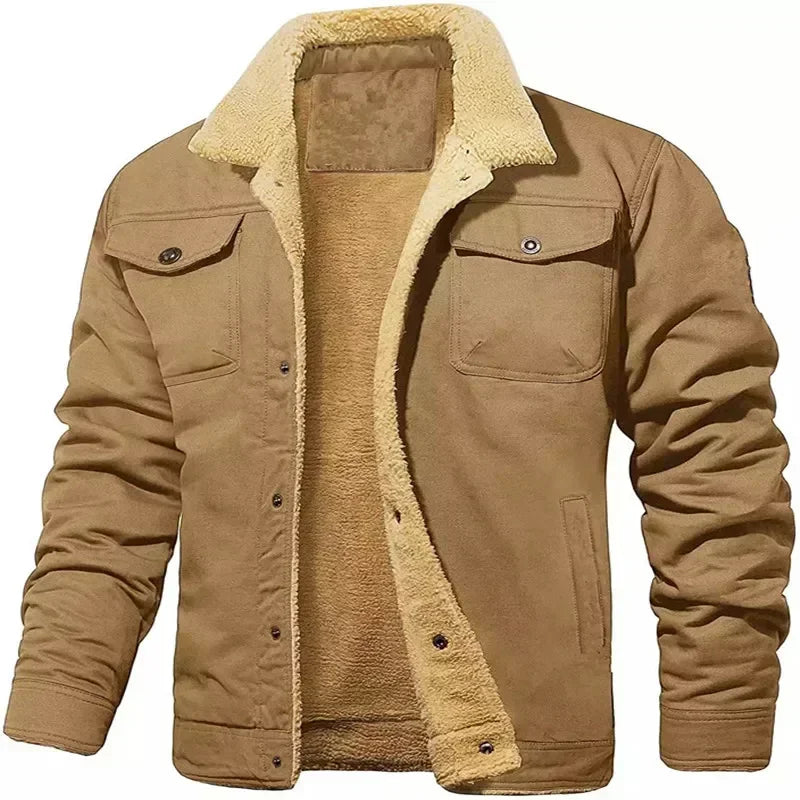 New Winter Men's Bomber Jacket High-quality Plush Thicken Wool Cargo Jackets Lapel Button-up Thick Warm Coat for Men Outwear 5XL