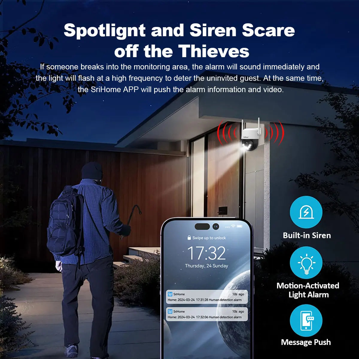 8MP 4K IP Camera 2.4G&5G WIFI Crying Detection PTZ Camera Smart Home Outdoor Camera Surveillance Monitor Srihome Wireless Camera