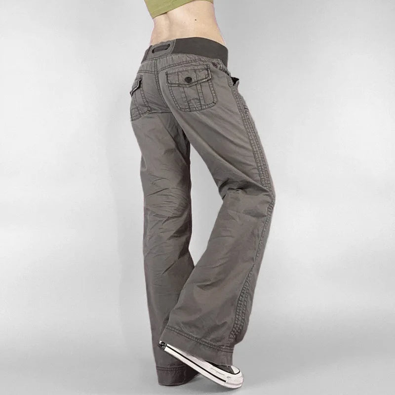 Distressed Cargo Jeans Women Streetwear Low Rise Grunge Pants Pocket Denim Y2k Clothes Pantalones De Mujer Roupas Femininas