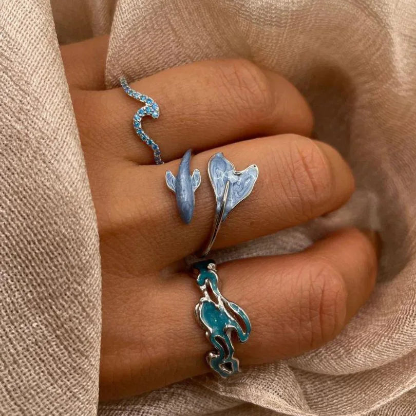 3pcs Set New Fashion 925 Sterling Silver Cute Guppy Ring Stacking Finger Ring, Animals Adjustable Open Rings Birthday Gift