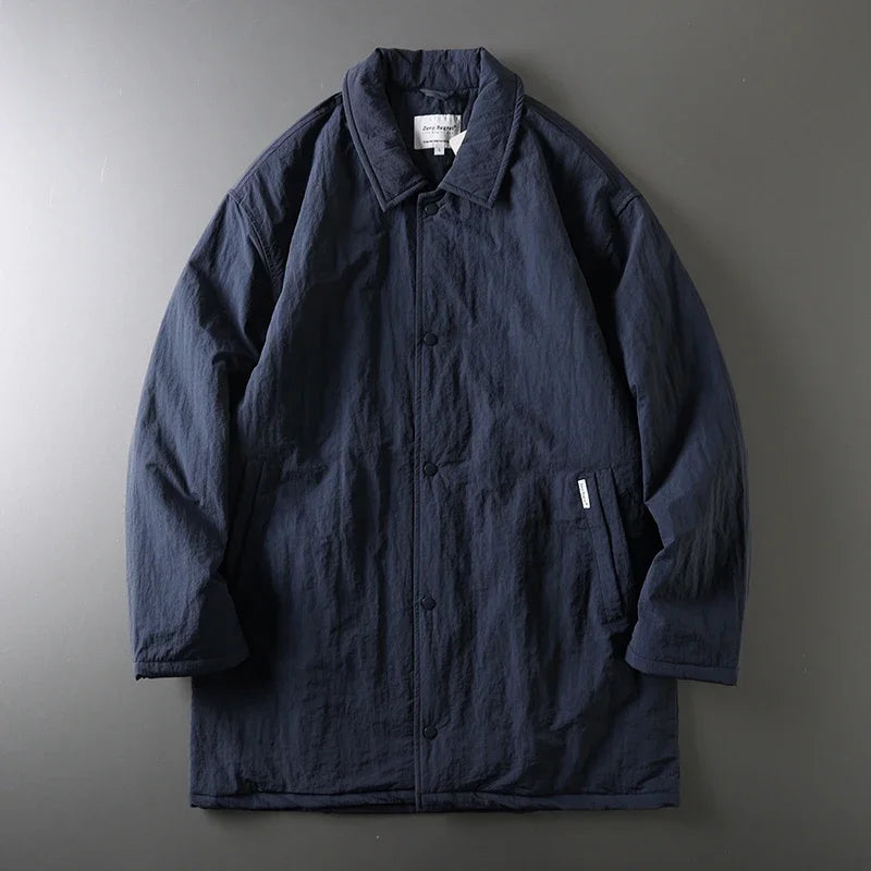 Japanese retro collar cotton jacket men's winter mid to long length cotton jacket men's warm jacket jacket with cotton clip