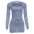 Kliou Thread Patchwork 2 Piece Set Women's O-Neck Full Sleeve Navel Exposed T-Shirts + Skinny Peach Hip Mini Skirt Sexy Fashion