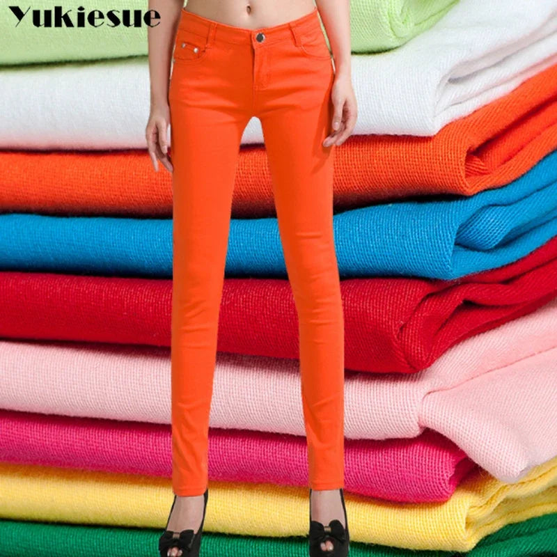 Women's Candy Color Pants Pencil Trousers Spring Autumn Elegant Office Mid Waist Pants For Women Slim Skinny Jeans Pants Female