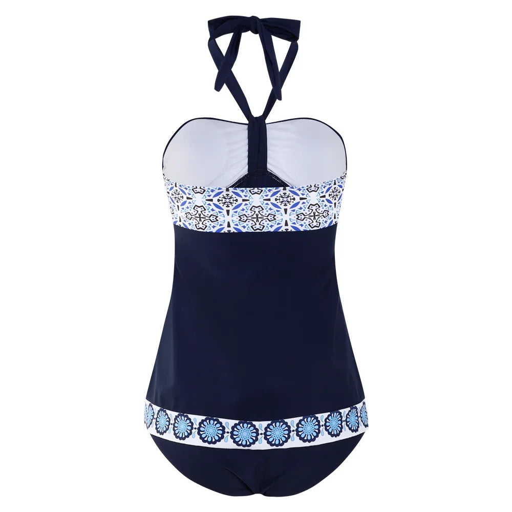 Women's Bathing Suit Two Pieces Halter Striped Print Tankini Set Summer Sexy Beach Wear High Waisted Swimwear Women Swimsuit XXL