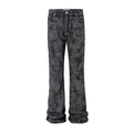 Men's Tie Dye Flared Denim Jeans Washed Handmade Brushed Wax Coating Casual Jean Pants Y2k Streetwear Slim Fit Bootcut Pants