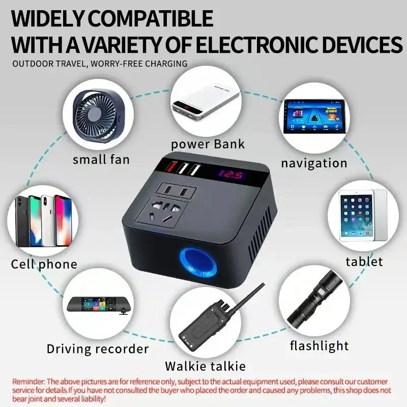 Car Inverter DC12V/24V to DC110V/220V 150W LED Display Sockets Power Inverter Adapters Fast Charging Automobiles Inverters