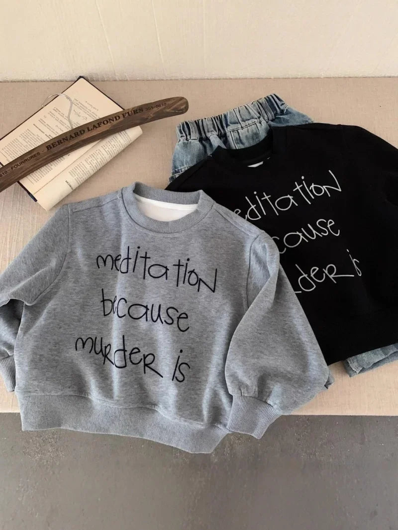 2025 Autumn New Children Solid Sweatshirt Baby Fashion Letter Printed Long Sleeve Tops Kids Girl Boy Crewneck Hoodie Clothing