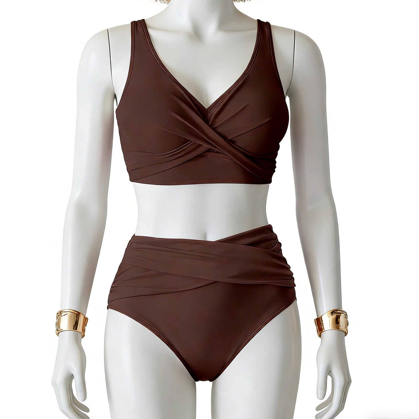 Women Sexy Bikini Summer Twist Front Ruched High Waisted Two Piece Beach Slimming Vacation Swimwear Bathing Suit
