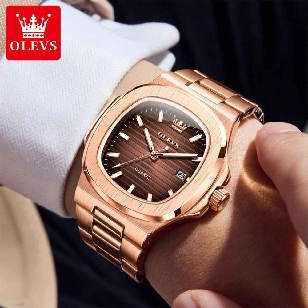 OLEVS Men Watch 3696 Fashion Trend Original Watch Luxury Square Calendar Waterproof Luminous Simple Business Men Quartz Watch