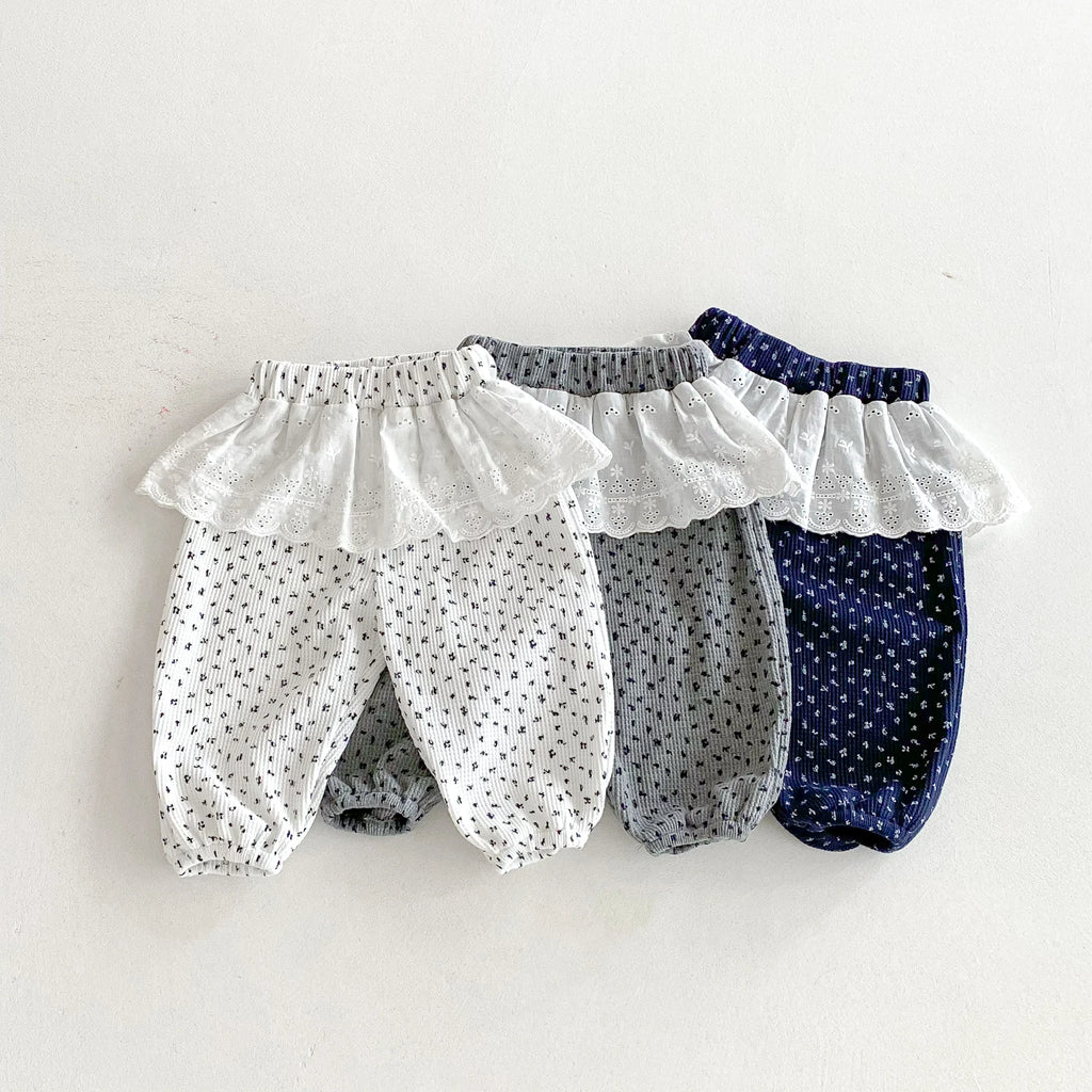 Autumn baby Girls' Leggings, Korean-Style Infant and Toddler Long Pants, 0-3 Years Old Children's Clothing, Outerwear Floral Cur