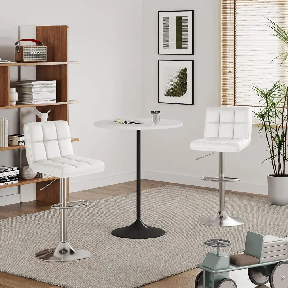 Bar Stools Modern Pu Leather Swivel Adjustable Hydraulic Bar Stool Square Counter Height Stool Set of 2 White