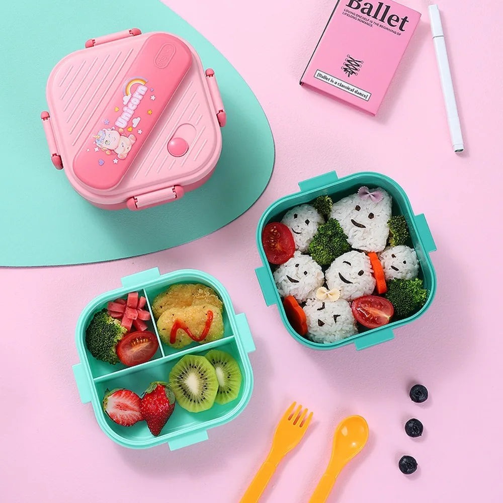 800ML/27oz Lunch Box Three-compartment Lunch Box Children's Student Tableware Container Food Cartoon Storage Box School Camping