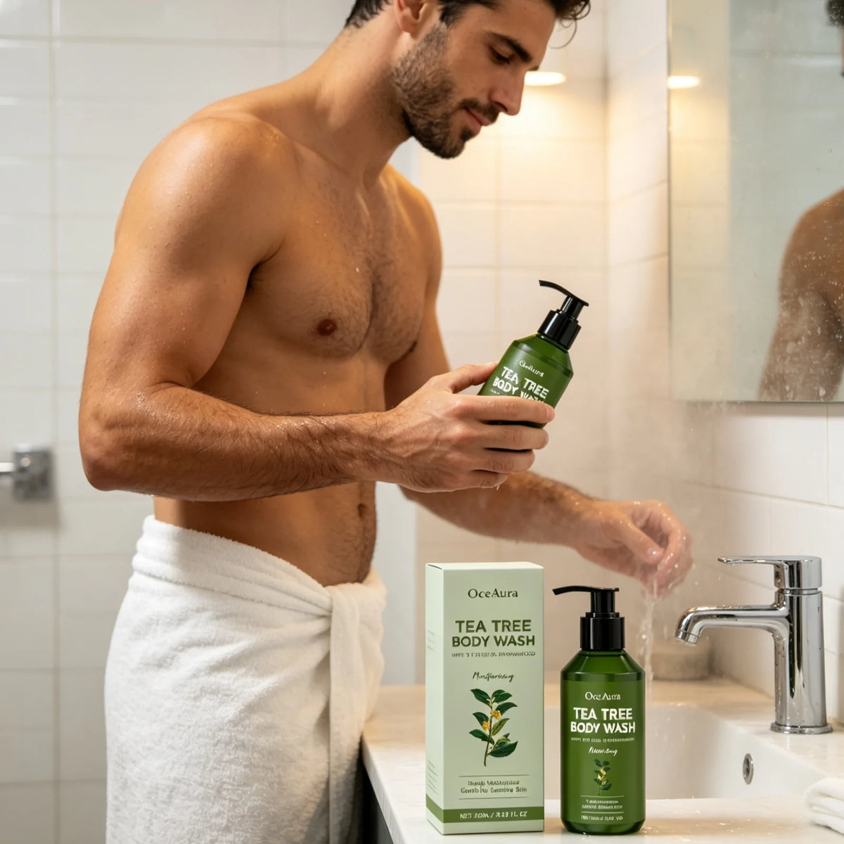 OceAura Tea Tree Body Wash Soothing Skin Relieve Skin Dryness Remove Excess Sebum Long Lasting Fragrance Moisturizing Shower Gel