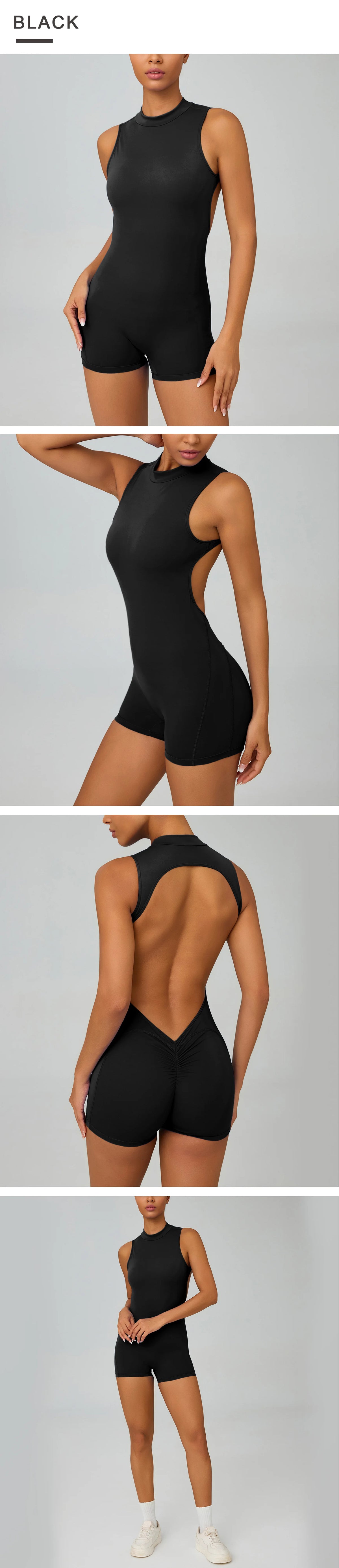 Greenora Sexy Backless Bodysuit Women Ruched Butt Lift Rompers Mock Neck Sleeveless Jumpsuit Streetwear Y2K Slim Fit Playsuit