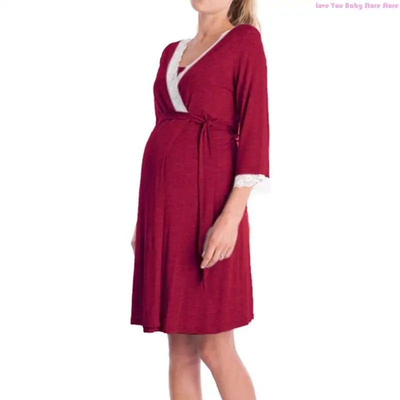 Pregnancy Clothes Cotton Maternity Robe Nightgown for Pregnant Women Lace Sleepwear Breathable Pajama Dress 195F