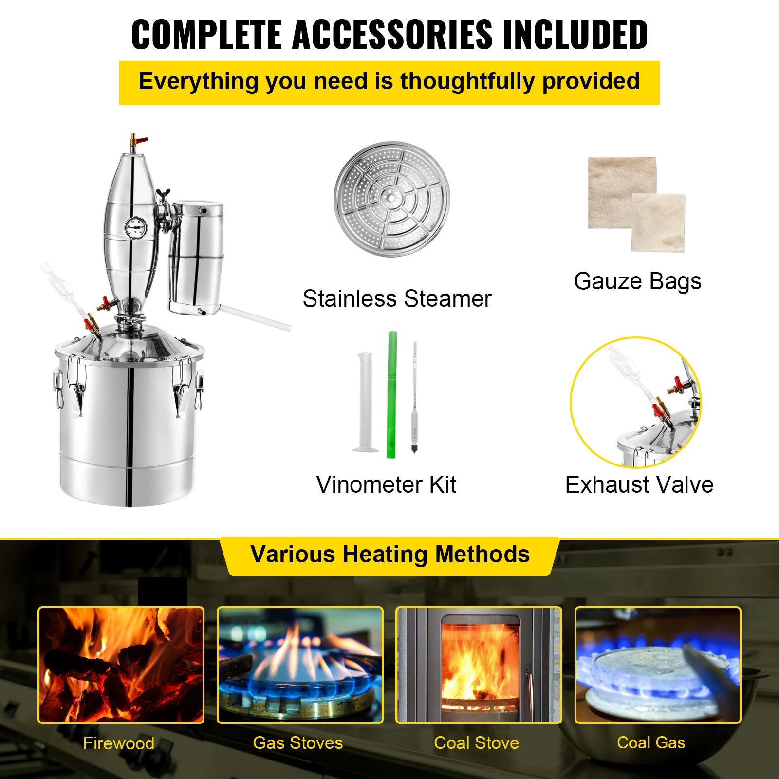 SucceBuy 20L 30L 50L 70L Alcohol Distiller Machine Beer Brewing Equipment Wine Moonshine Apparatus Dispenser Kit Home Appliance