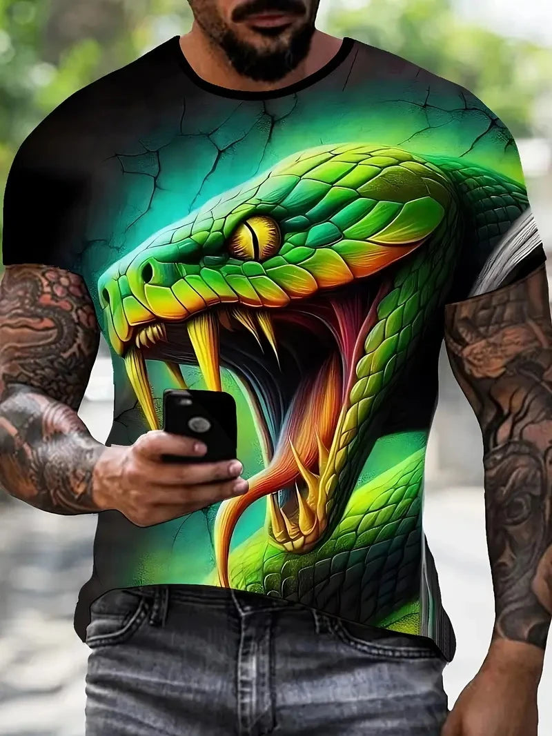 Men T-shirt 3D Print Snake Graphic T-shirt Men Fashion Summer Casual Daily Streetwear O Neck Short-sleeve T-shirt Scale Men Tees