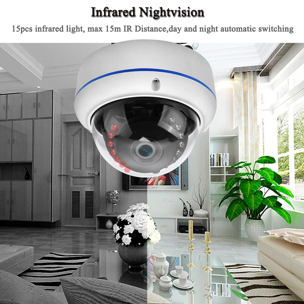 4K 8MP Ultra HD IP Camera Vandal-proof Waterproof Outdoor Dome Camera Nightvision nternal Audio Remote Access Xmeye Cloud H.265