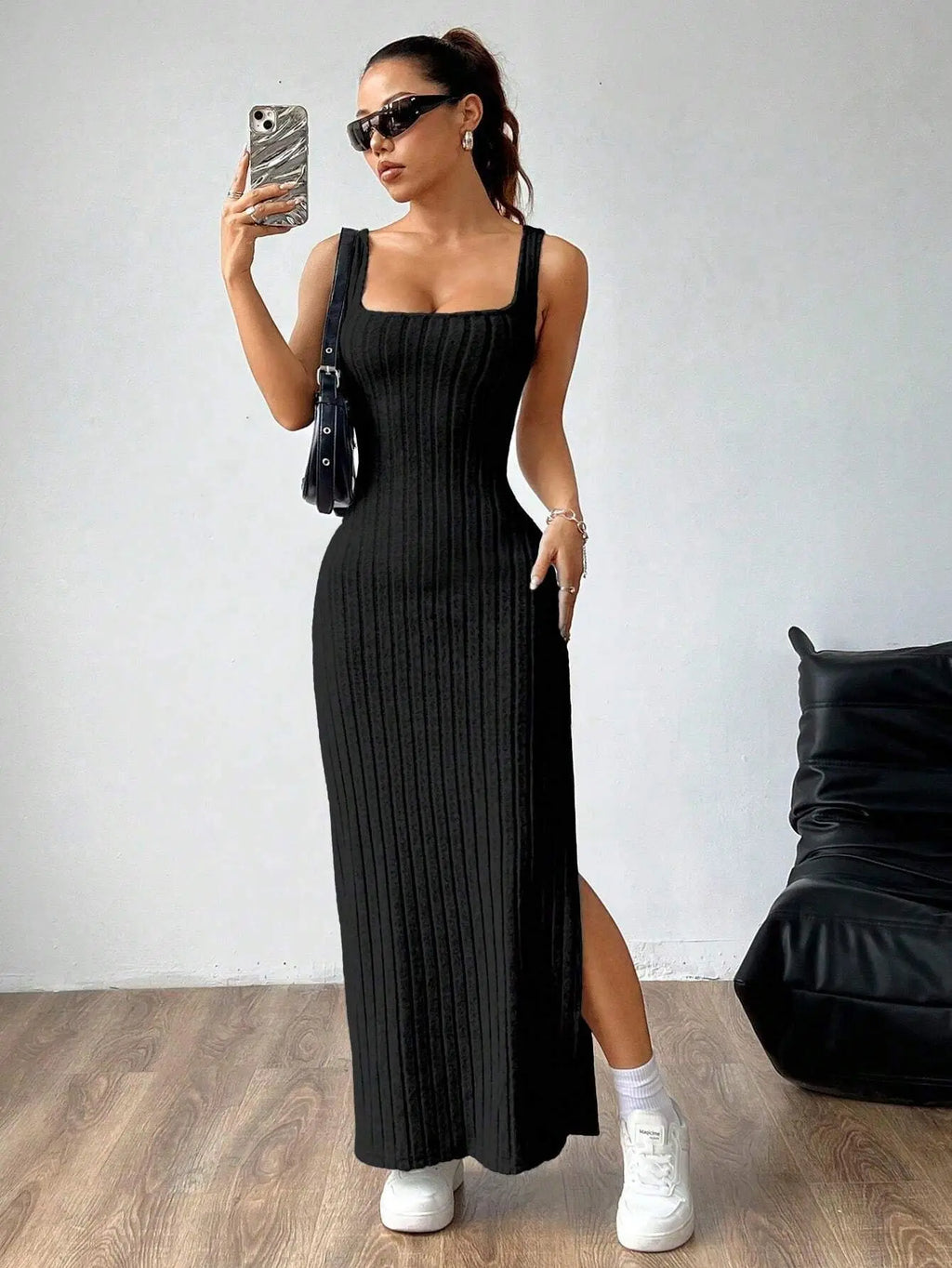 Elegant Slim Knitted Dresses Women New Sexy Hollow Out Backless Bodycon Long Dress Streetwear Fashion Casual Solid Lady Dress