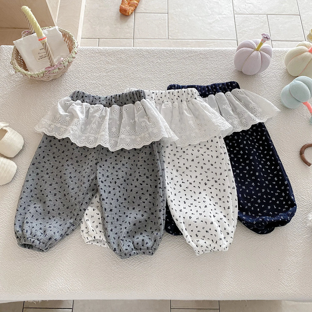 Autumn baby Girls' Leggings, Korean-Style Infant and Toddler Long Pants, 0-3 Years Old Children's Clothing, Outerwear Floral Cur