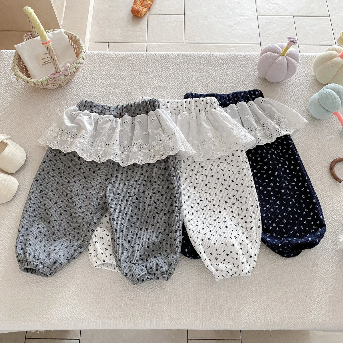 Autumn baby Girls' Leggings, Korean-Style Infant and Toddler Long Pants, 0-3 Years Old Children's Clothing, Outerwear Floral Cur