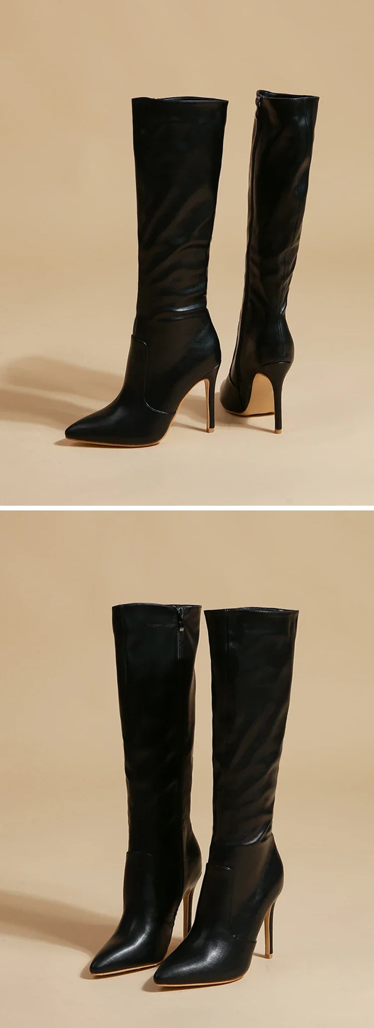 Women's Fashion Elegant Pointed Thin Heel Knee High Long Boots2024 Spring/Autumn PU Panel Side Zipper Boots Western35-42