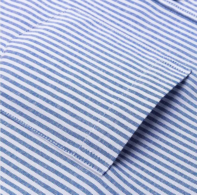New Cotton Oxford Men's Shirts Long Sleeves Stripe Thin Soft Regular Fit Formal Dress Shirt Pocket Social Blouse Male Clothes