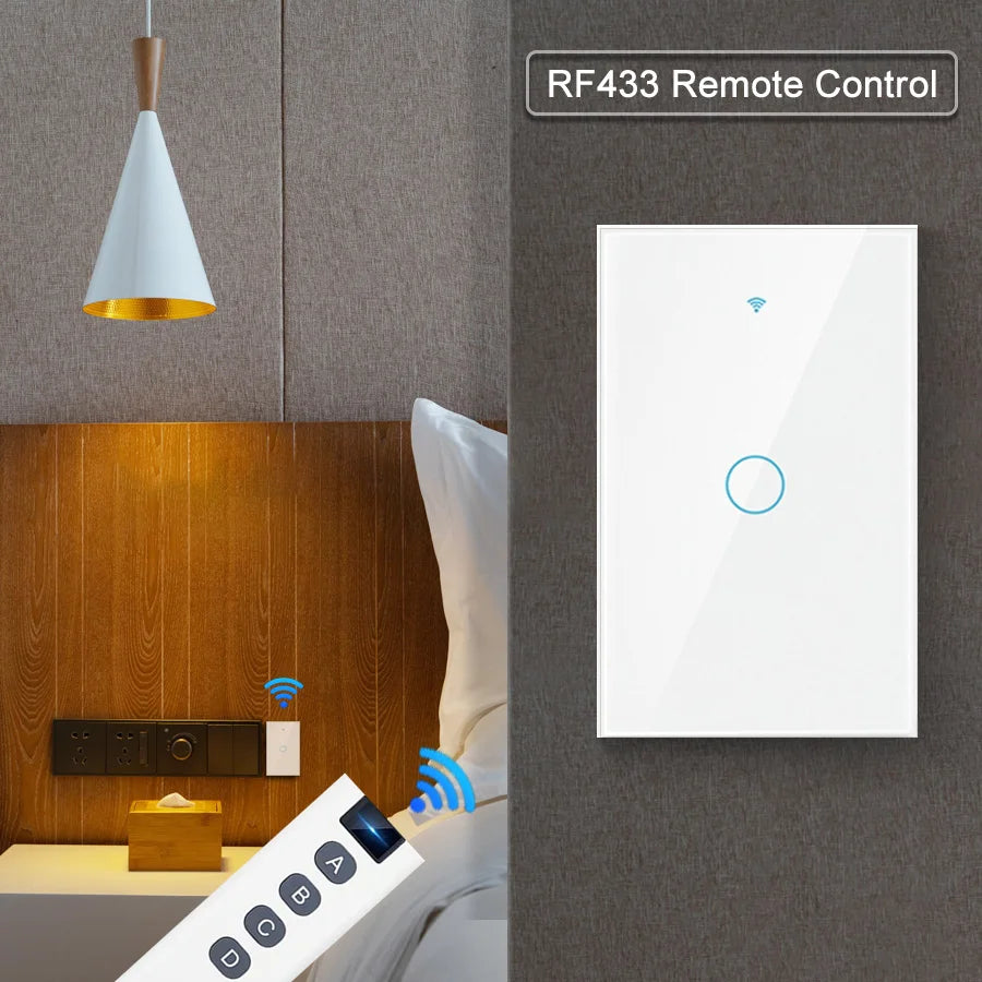 Wifi+Bluetooth Touch Light Switch No Neutral Wire &Neutral Wire US Touch Panel Wall Switches Works with Tuya Smart Life App