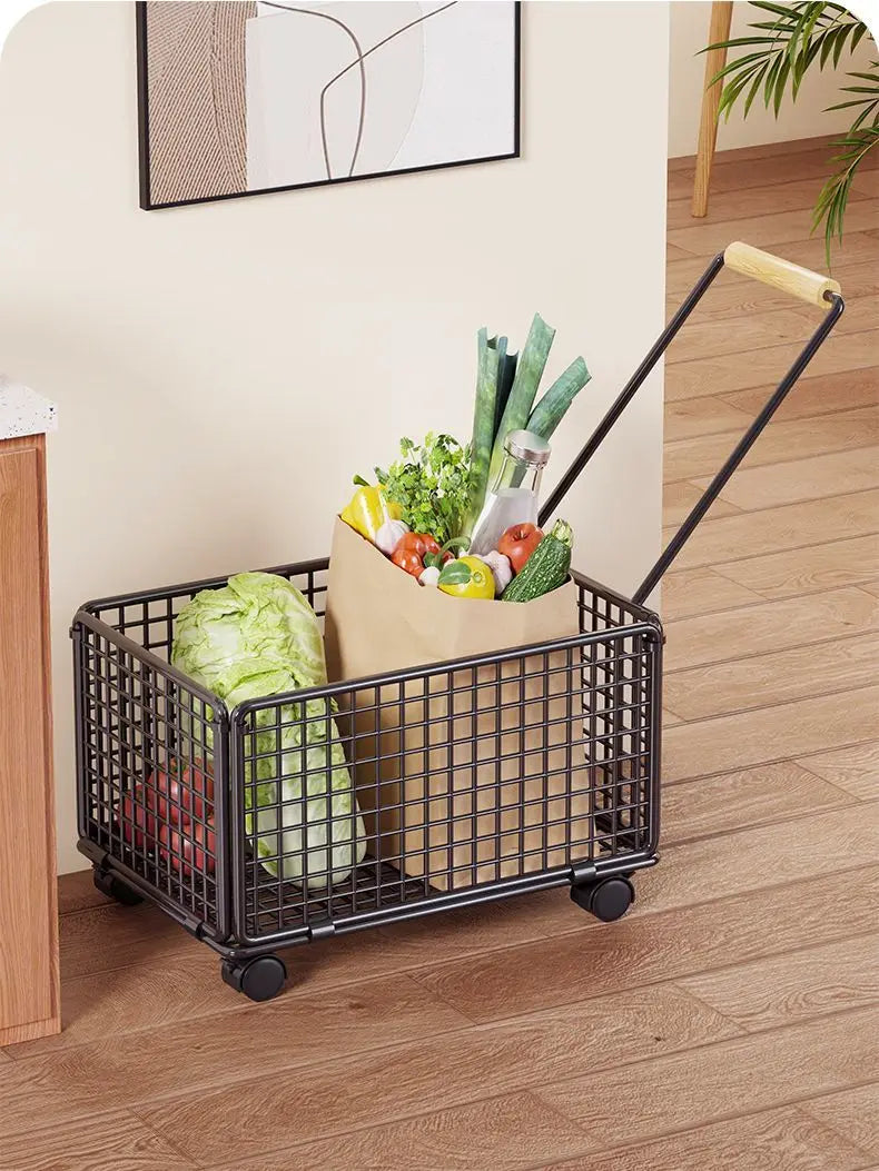 Floor Standing Kitchen Organizer - Single Tier Vegetable Storage Rack with Baskets - Multi-Functional Home Kitchen Shelf