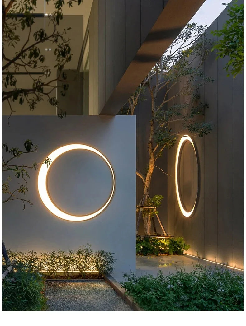 Modern IP65 Waterproof LED Outdoor Wall Light Villa Terrace Garden Street Light Round Moon Background Porch Lamps