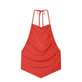 HXAO Red Ruffled Pants Sets Women's Suit Halter Crop Backless Sleeveless Top 2 Piece Set Chic High Waist Baggy Trousers Outfits