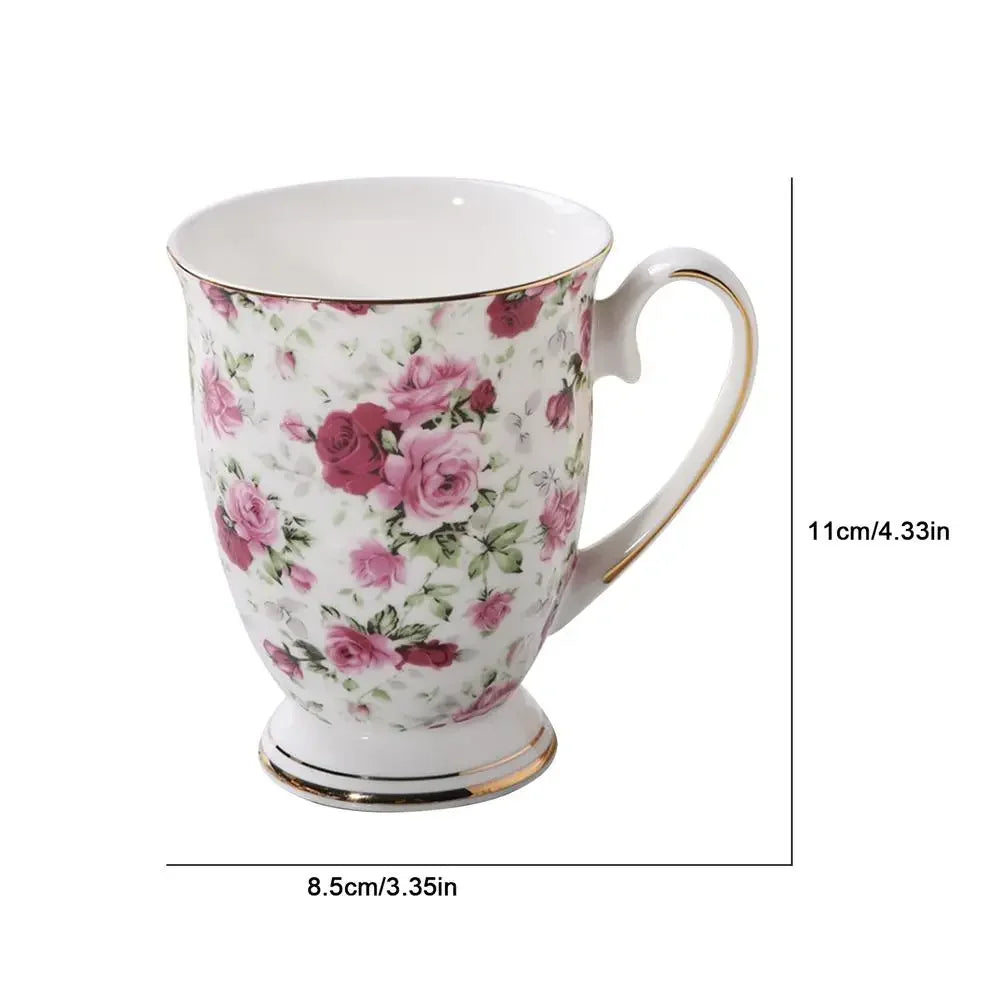 Classical Retro Bone China Mugs Large Capacity Ceramics Breakfast Milk Coffee Mug Pastoral Flower Tea Cup Home Office Drinkware