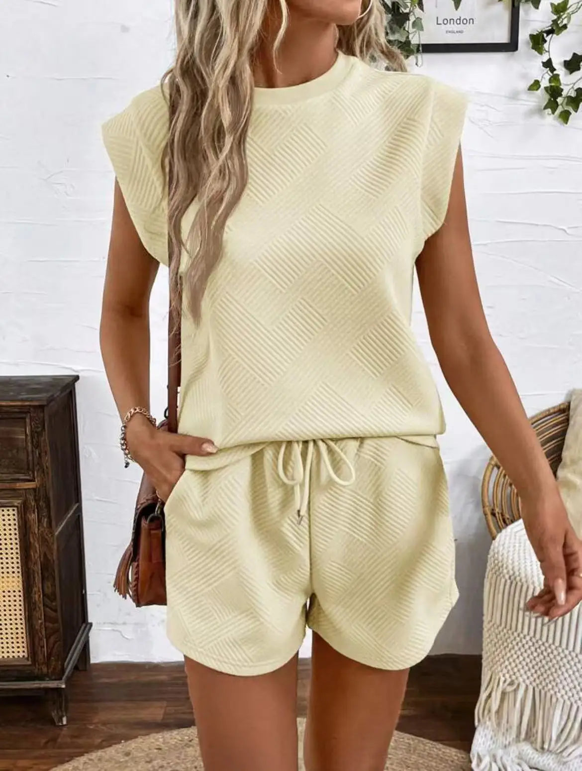 Women Shorts Pant Set Two Piece Sets Round Neck Solid Casual Loose Tops Short Pants Lace Up Elastic Waist Y2k Streetwear 2026