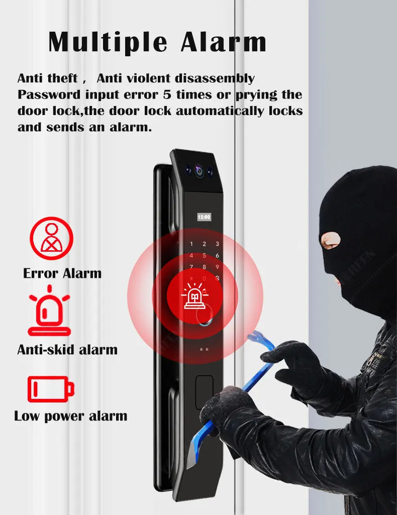 Tuya Wifi 3D Face Recognition Digital Smart Lock Temporary Password Video Intercom Electronic Door Lock Fingerprint Keyless Lock