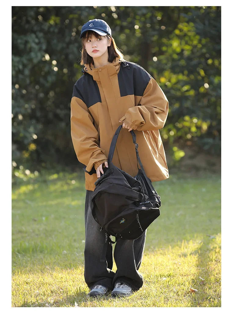 Women Outdoor Waterproof Cycling Jackets Autumn Winter Multi-Pocket Workwear Climbing Clothes Lightweight Loose Windbreaker Coat