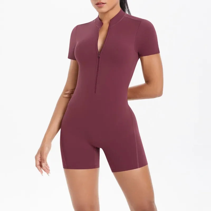 Women's Seamless Yoga Jumpsuits Sports Fitness Zipper Open Back Breathable One-Piece Bodysuits for Gym Running Fitness Workout
