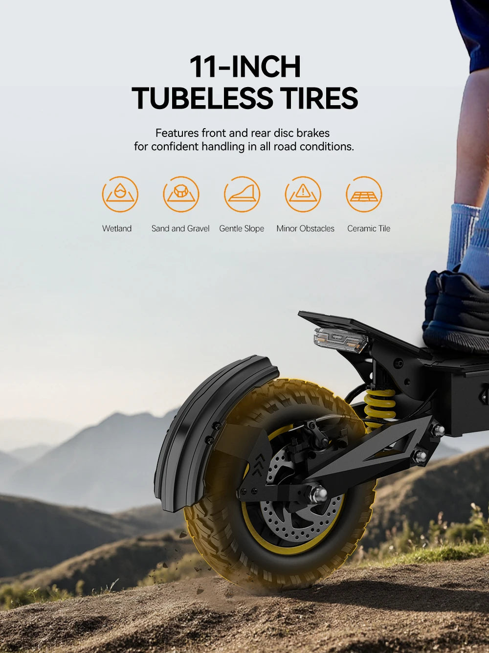 OOTD T10 Adult Foldable Electric Scooter(Yellow), Max 900W Motor & 18Ah Battery, 45-60km Range, 11 Inch All-Terrain