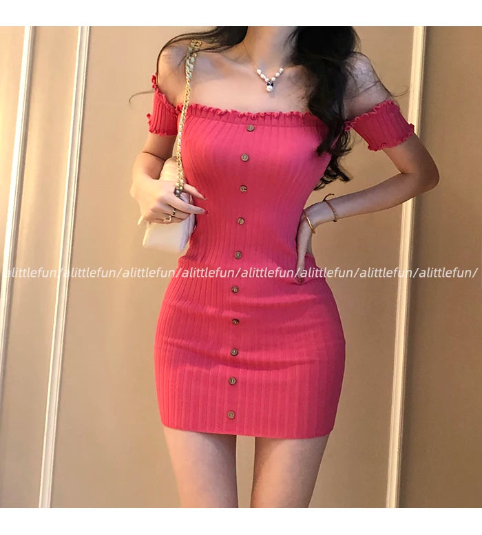 Sexy Short Ice Silk Bodycon Skirt Dress Women's Tight Fit Wrap around Waist Slimming Summer  Dress Sweet Style Short Sleeve