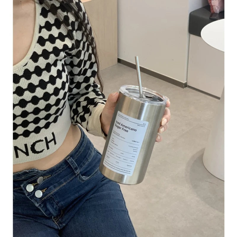 1PC High Capacity American Stainless Steel Tumbler Double Wall Insulated Coffee Cup Creative Straw Water Mug Household Goods