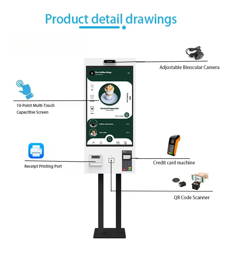 Customizable Touchscreen Self-Service Ordering Terminal for Restaurants OEM/ODM Payment Kiosks at Factory Price