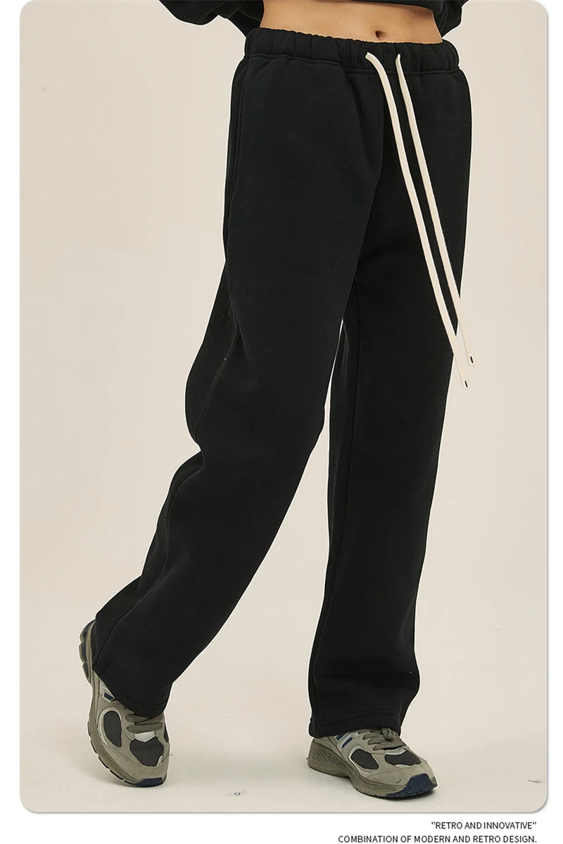 ZODF 2025 Men Casual Winter 350sm Fleece Pants Unisex Loose Soft Comfortable Sport Solid Straight Trousers HY0643