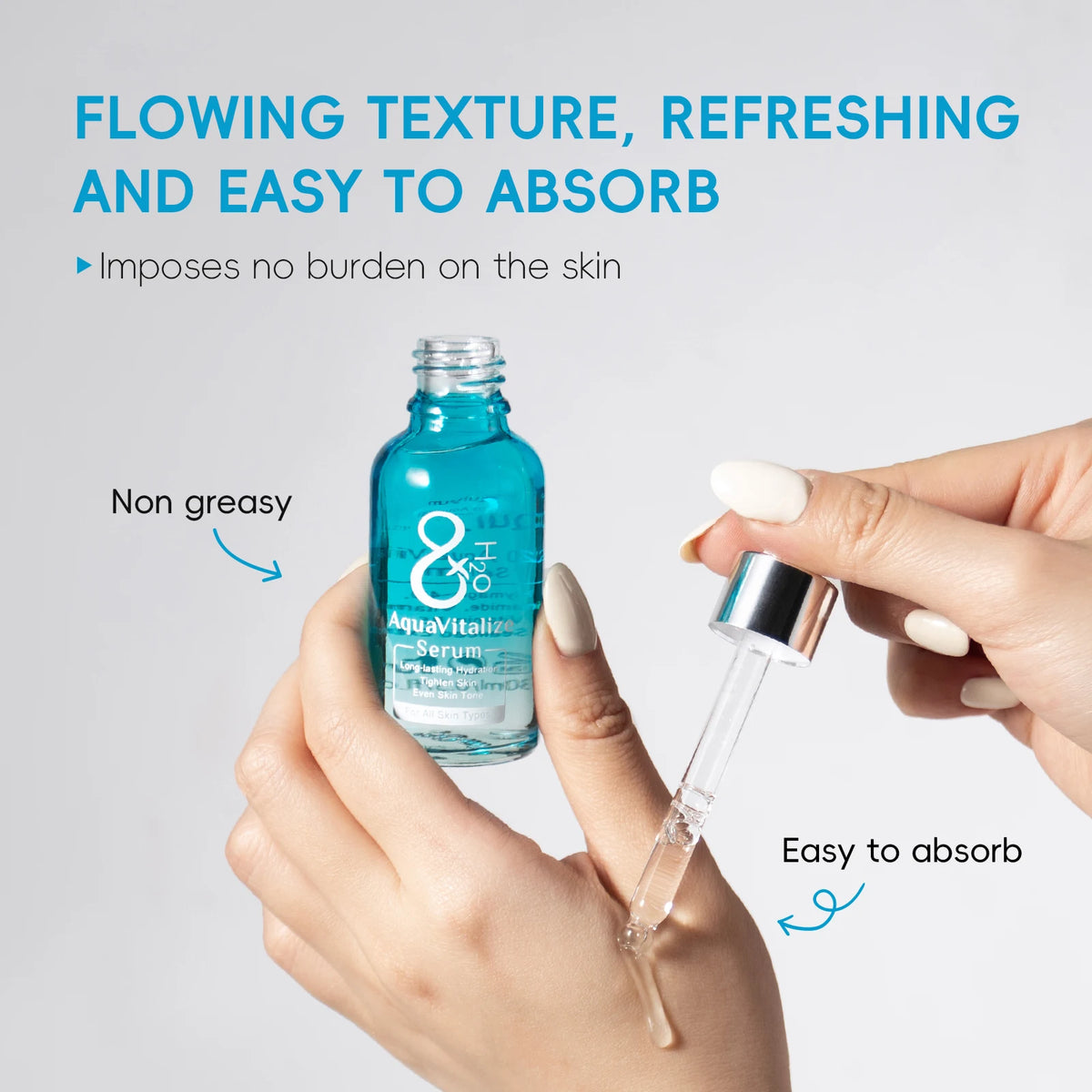 Quiyum 8X H2O AquaVitalize Serum 30ml Long‑Lasting Hydrating Even Skin Tone Refining Daily Facial Essence for All Skin Types