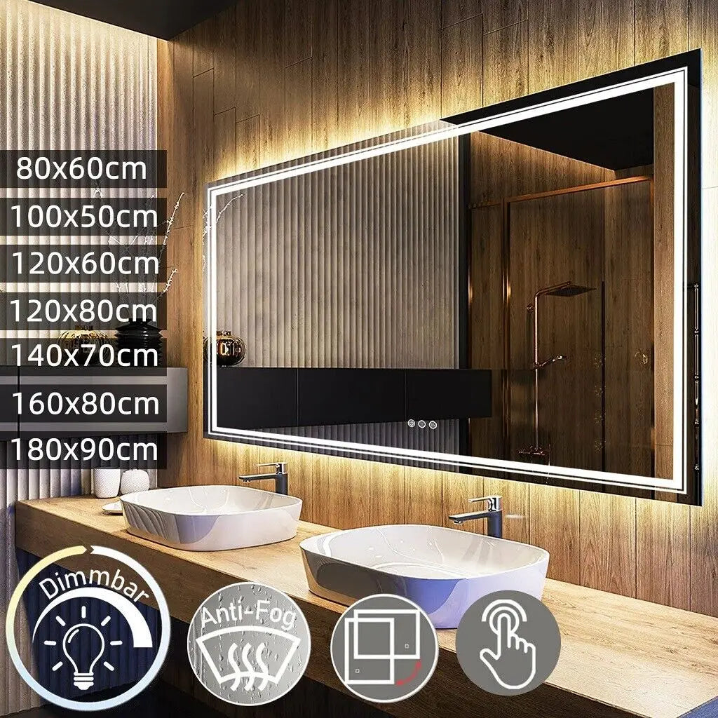 LUVODI 180cm Extra Large Wall Mounted Vanity Dressing Mirror Anti-Fog Dimmable Backlit with 3 Lighting Settings for Makeup And Shaving Horizontal/Vertical