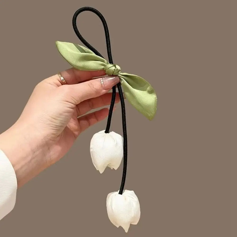 Sweet Tassels Tulip Hair Rope Cloth Bowknot Flower Hair Ring Hair Accessories Headdress Elastic Hair Band Women