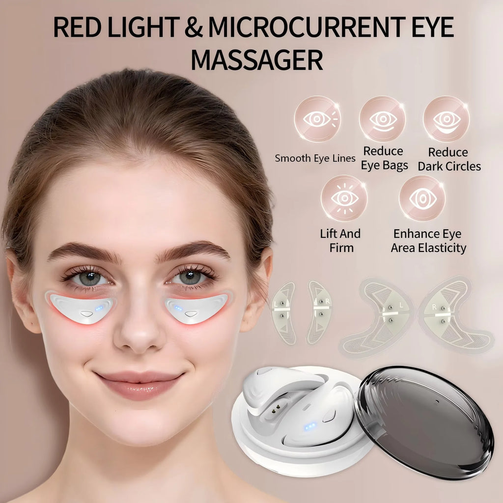 EMS Facial Eye Beauty Device With Gel Patches Red Light Eye Firming Massage For Eye Care Reducing Eye Bags Dark Circles
