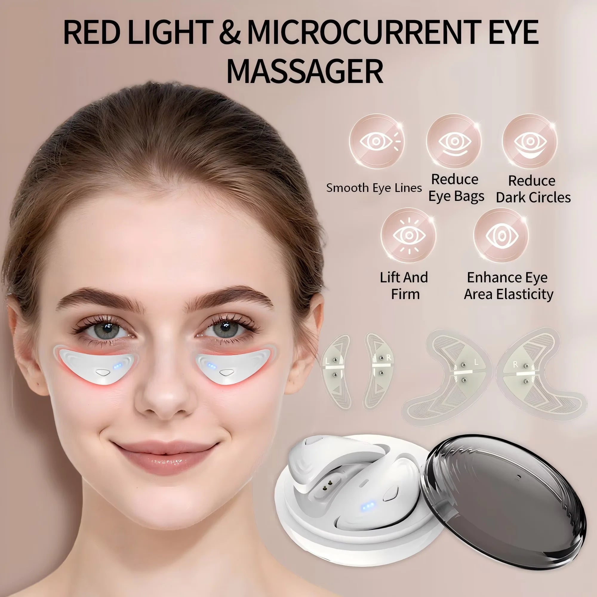EMS Facial Eye Beauty Device With Gel Patches Red Light Eye Firming Massage For Eye Care Reducing Eye Bags Dark Circles
