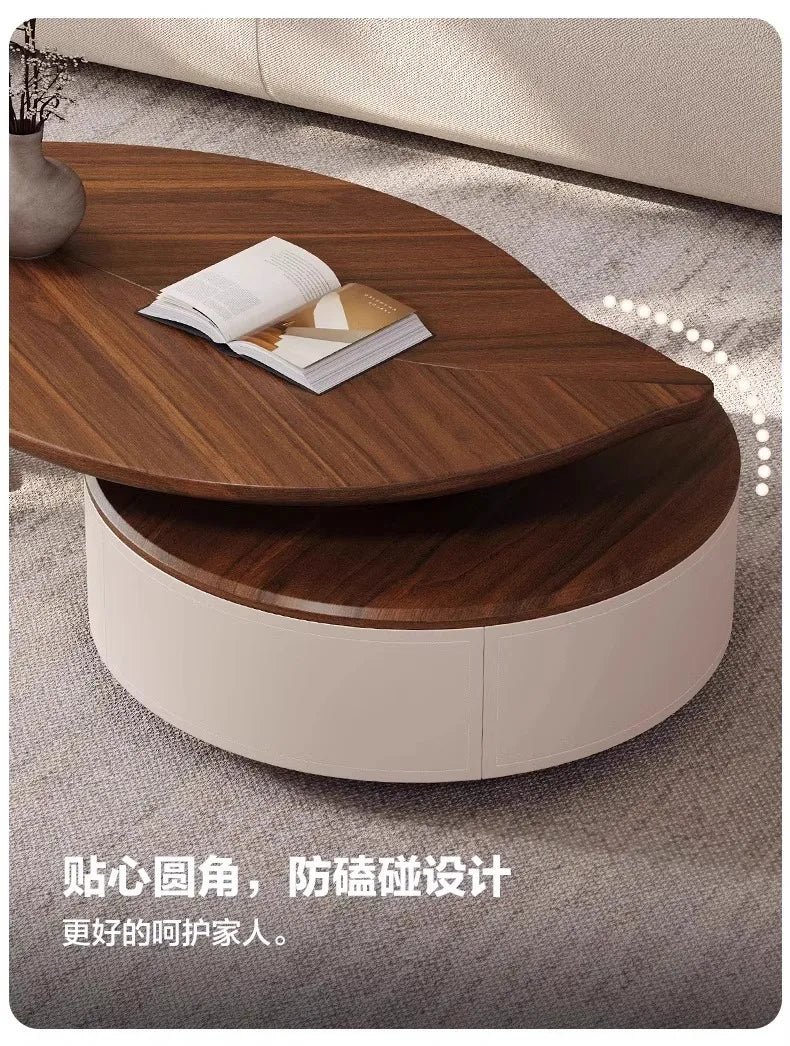 Modern simple leaves solid wood special-shaped small apartment art living room household antique saddle leather coffee table